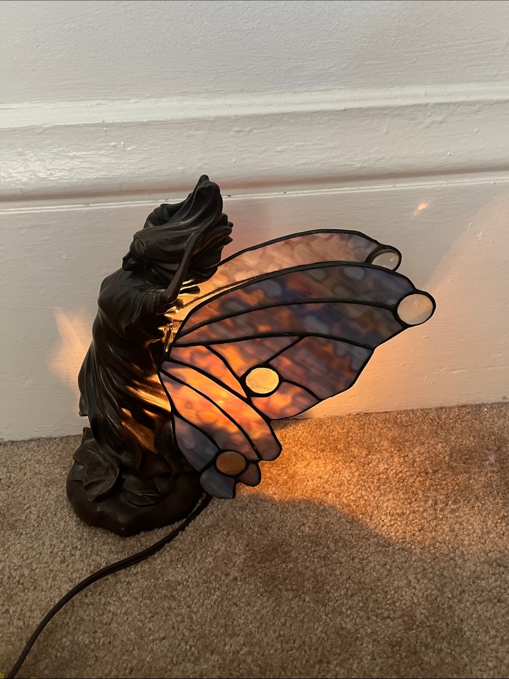 Meyda Tiffany Floating Fairy Purple Stained Glass Goddess accent lamp